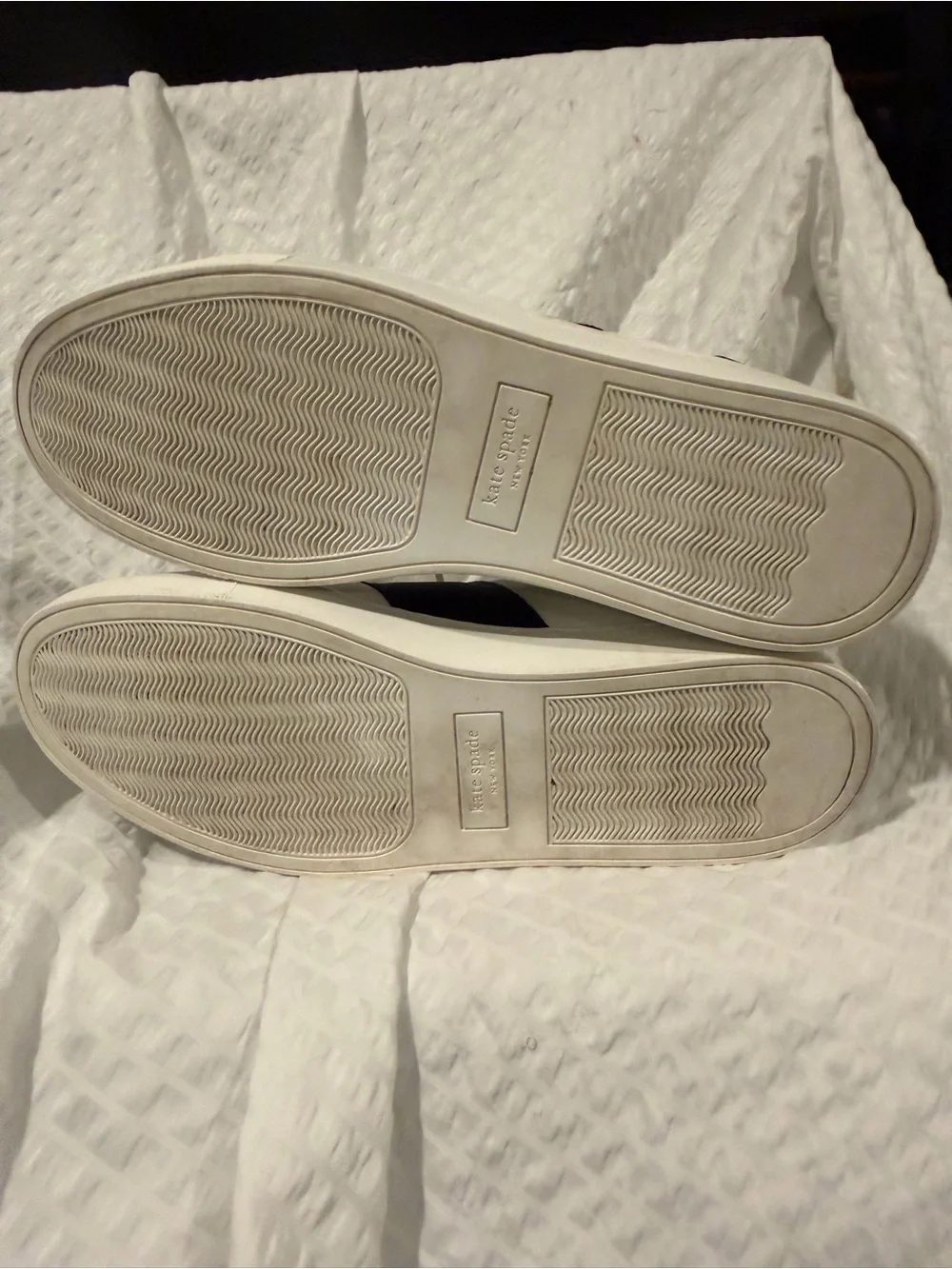 kate spade White Leather Sneakers with Black Stripe and Pink Lining